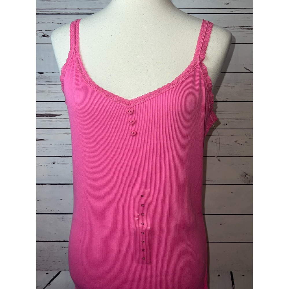 NWT Y2K Babydoll Tank Top‎ Plus Size 1X Ribbed Coquette Pink Womens Ribbed Pink